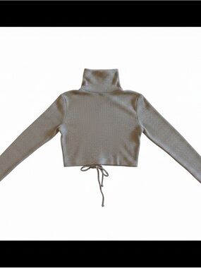 Cropped Ribbed Turtleneck Sweater - Taupe